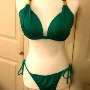 Green Venus bikini and string tie bottom